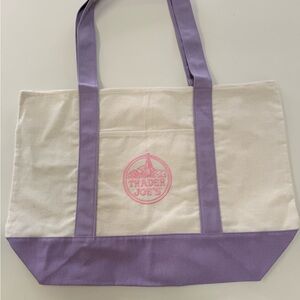 Large Trader Joe's Cream Tote with Lavender Accents- Limited Edition